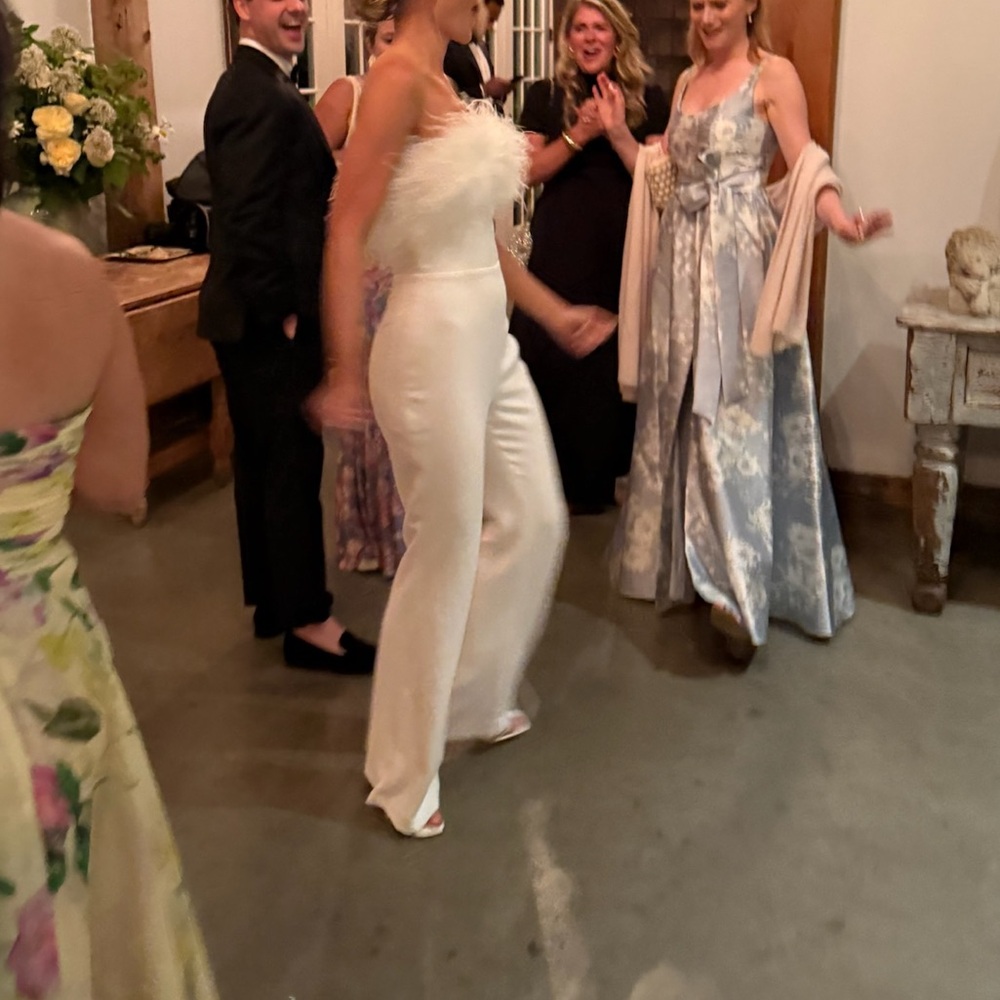 NADINE MERABI White Feather Strapless Jumpsuit - Picture 9 of 13